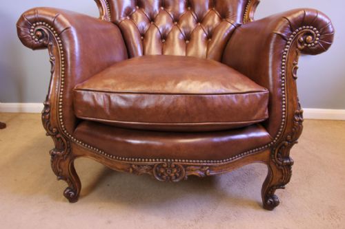 SUPERB LIBRARY BUTTONED LEATHER ARMCHAIR - ADDITIONAL PHOTO 4