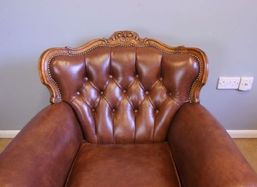 SUPERB LIBRARY BUTTONED LEATHER ARMCHAIR - ADDITIONAL PHOTO 8