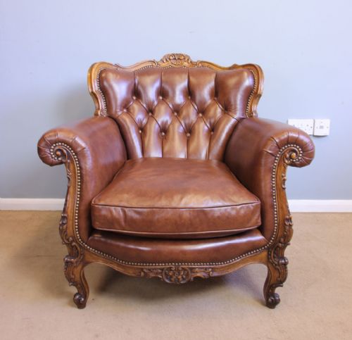 SUPERB LIBRARY BUTTONED LEATHER ARMCHAIR - ADDITIONAL PHOTO 9