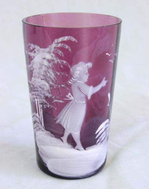 Antique Mary Gregory Amethyst Glass Tot Beaker