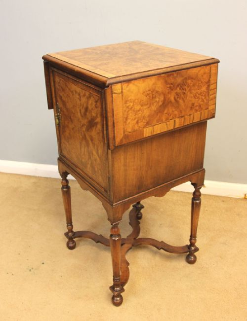 fig 1. Waring & Gillow Burr Walnut Drop Leaf Bedside Cabinet Table