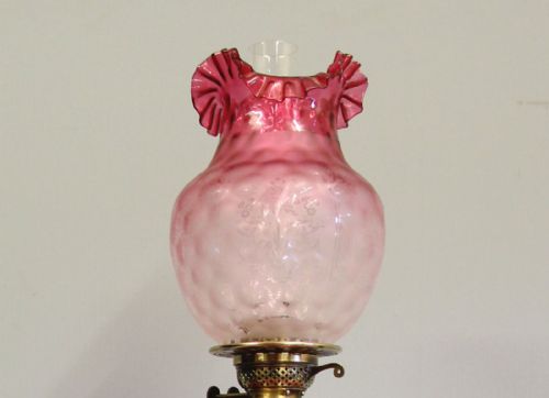 ANTIQUE VICTORIAN TALL PINK AND CRANBERRY GLASS OIL LAMP - ADDITIONAL PHOTO 11