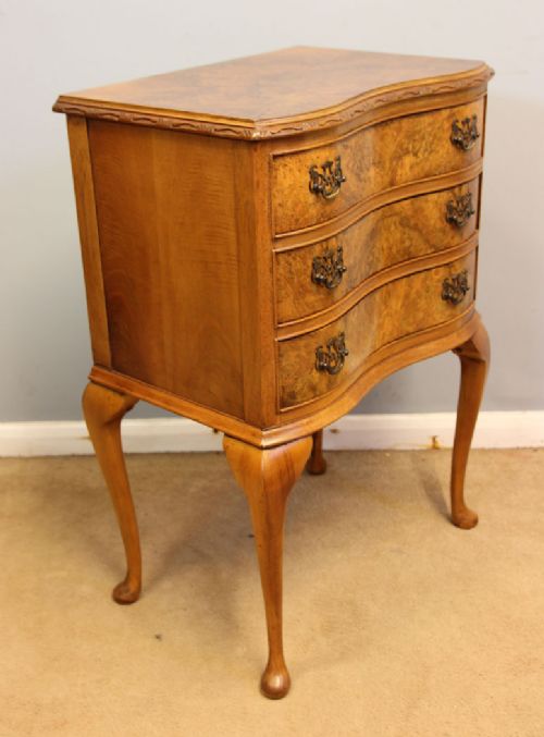 fig 1. Burr Walnut Bedside Table Small Chest Drawers