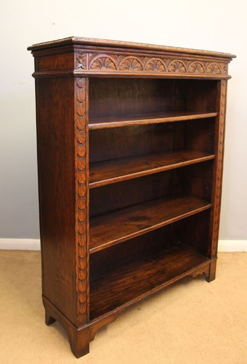 fig 1. Antique Carved Oak Open Bookcase,