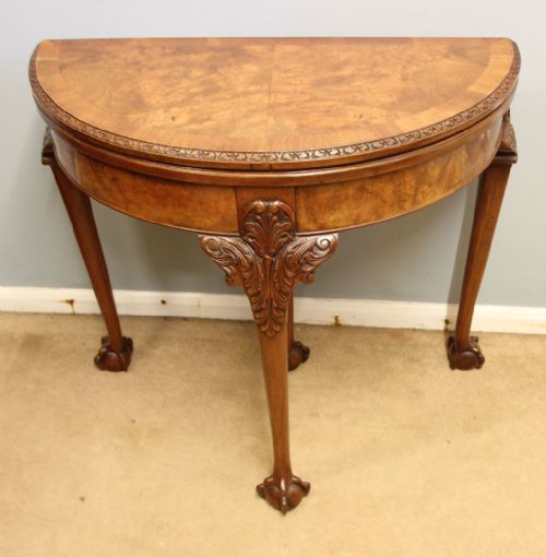 ANTIQUE BURR WALNUT CONSOLE CARD SIDE TABLE - ADDITIONAL PHOTO 2