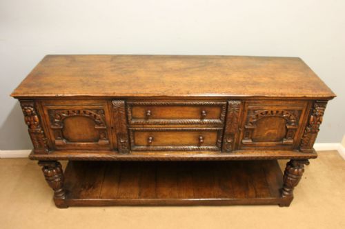 ANTIQUE CARVED OAK SIDEBOARD DRESSER BASE - ADDITIONAL PHOTO 1