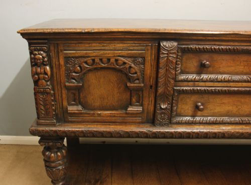 ANTIQUE CARVED OAK SIDEBOARD DRESSER BASE - ADDITIONAL PHOTO 4