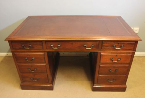 ANTIQUE MAHOGANY KNEE HOLE PEDESTAL WRITING DESK - ADDITIONAL PHOTO 12