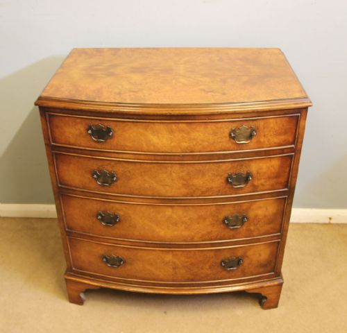 ANTIQUE BURR WALNUT BOW FRONTED CHEST OF DRAWERS - ADDITIONAL PHOTO 4