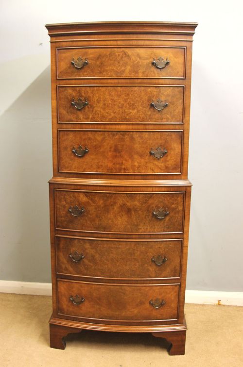 Antique Burr Walnut Chest on Chest of Drawers