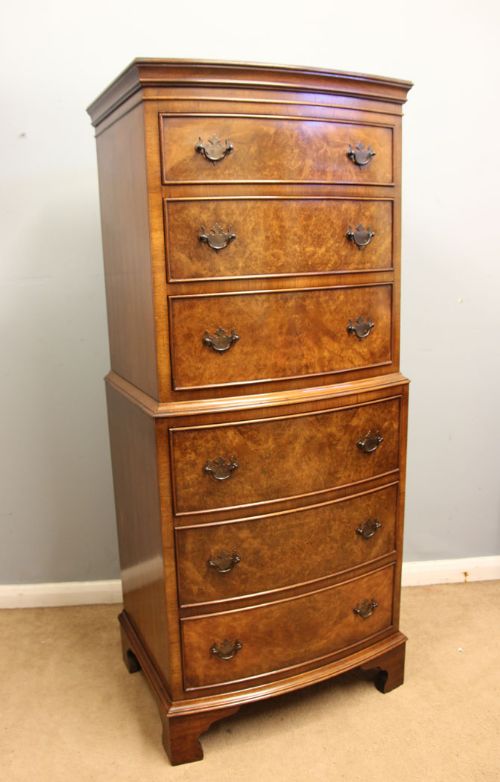 fig 1. Antique Burr Walnut Chest on Chest of Drawers
