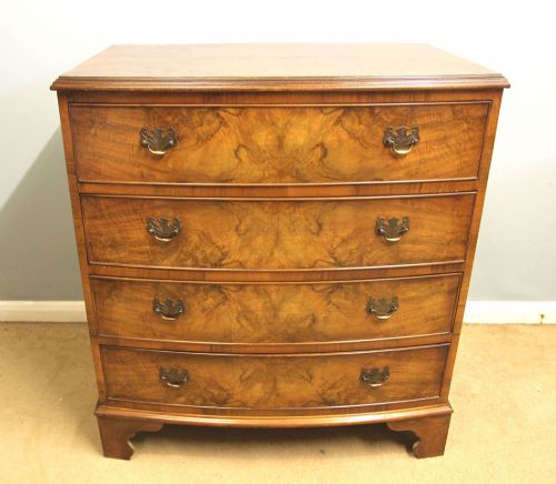 Antique Bow Front Burr Walnut Chest of Drawers