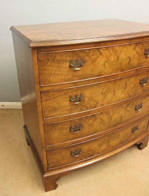 Antique Bow Front Burr Walnut Chest of Drawers View VI