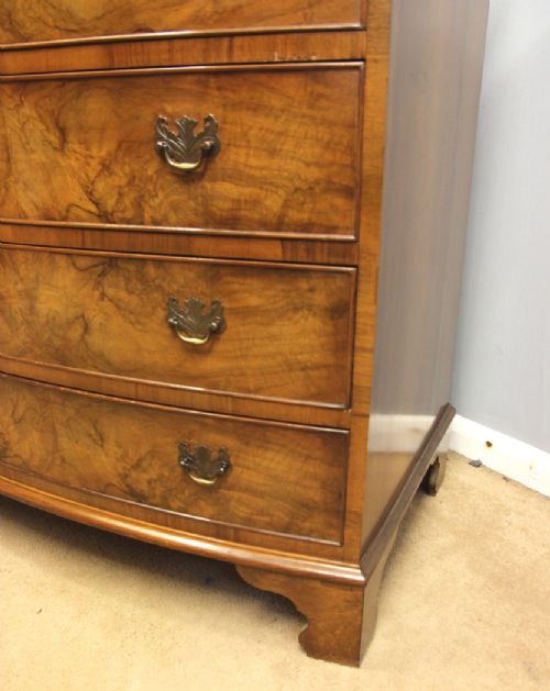 Antique Bow Front Burr Walnut Chest of Drawers View VIII