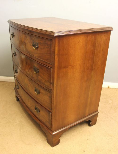 Antique Bow Front Burr Walnut Chest of Drawers View IX