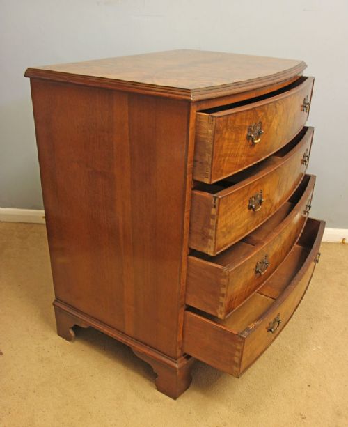 Antique Bow Front Burr Walnut Chest of Drawers View X