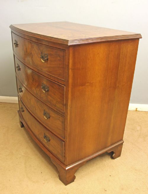 Antique Bow Front Burr Walnut Chest of Drawers View XI