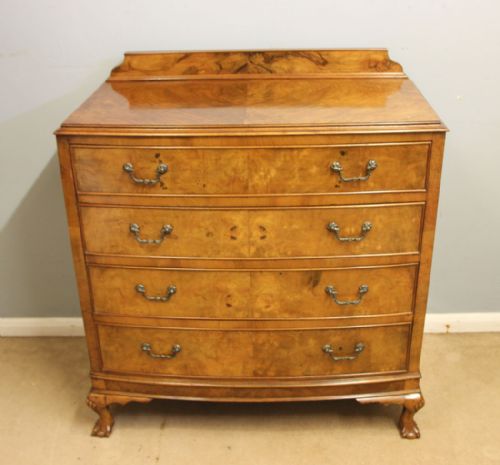 ANTIQUE FIGURED WALNUT BOW FRONT CHEST OF DRAWERS - ADDITIONAL PHOTO 5