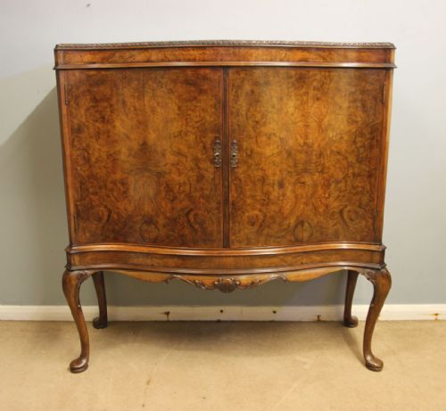 ANTIQUE BURR WALNUT SIDE CABINET SIDEBOARD