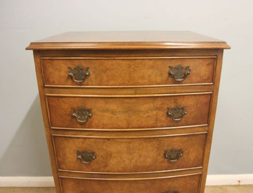 ANTIQUE BURR WALNUT BOW FRONT CHEST OF DRAWERS - ADDITIONAL PHOTO 1