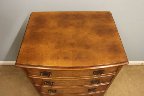 ANTIQUE BURR WALNUT BOW FRONT CHEST OF DRAWERS - ADDITIONAL PHOTO 7