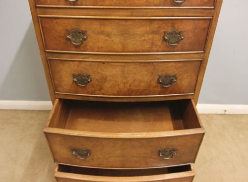 ANTIQUE BURR WALNUT BOW FRONT CHEST OF DRAWERS - ADDITIONAL PHOTO 10