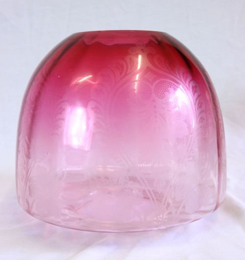 ANTIQUE CRANBERRY GLASS OIL LAMP SHADE