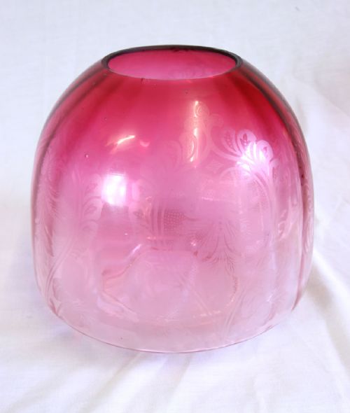 ANTIQUE CRANBERRY GLASS OIL LAMP SHADE - ADDITIONAL PHOTO 1