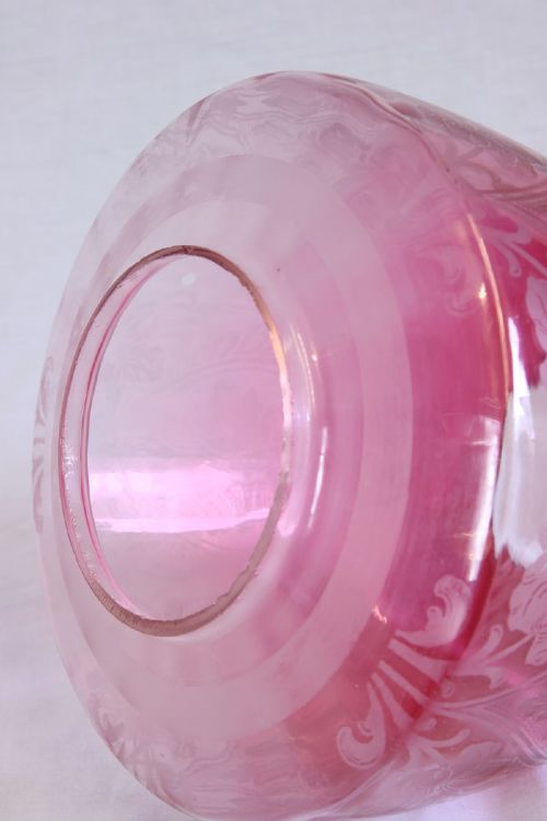 ANTIQUE CRANBERRY GLASS OIL LAMP SHADE - ADDITIONAL PHOTO 3