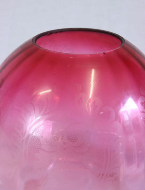 ANTIQUE CRANBERRY GLASS OIL LAMP SHADE - ADDITIONAL PHOTO 4