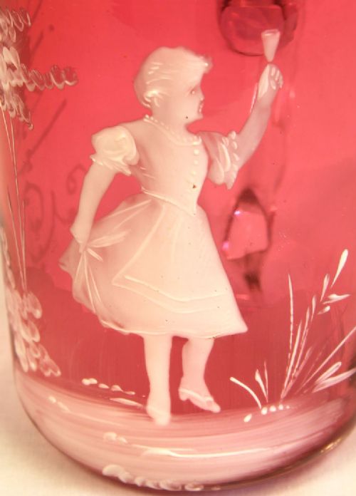 ANTIQUE MARY GREGORY CRANBERRY GLASS MUG - ADDITIONAL PHOTO 1