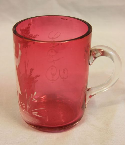 ANTIQUE MARY GREGORY CRANBERRY GLASS MUG - ADDITIONAL PHOTO 2