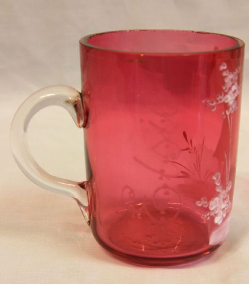 ANTIQUE MARY GREGORY CRANBERRY GLASS MUG - ADDITIONAL PHOTO 3