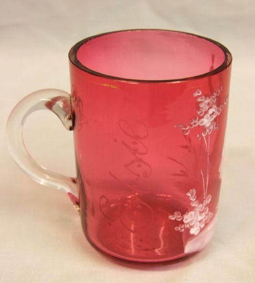 ANTIQUE MARY GREGORY CRANBERRY GLASS MUG - ADDITIONAL PHOTO 4