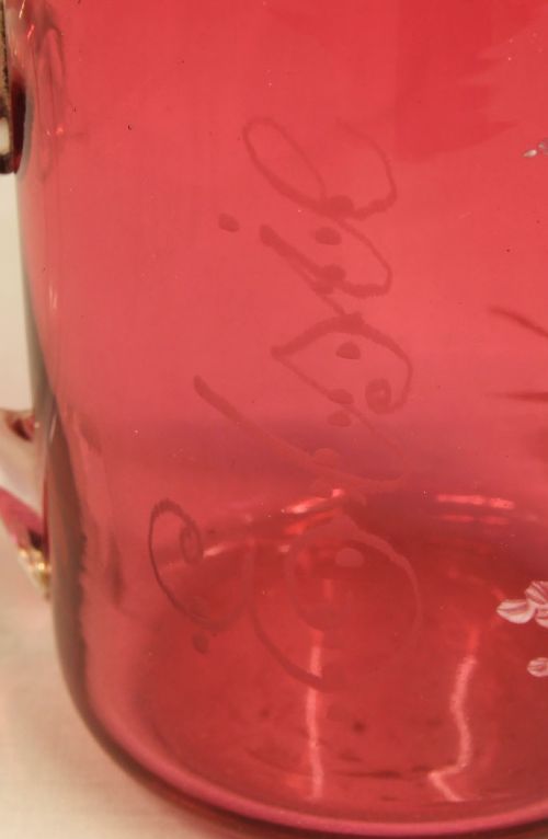 ANTIQUE MARY GREGORY CRANBERRY GLASS MUG - ADDITIONAL PHOTO 5