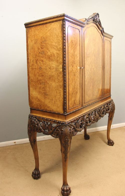 ANTIQUE BURR WALNUT THREE DOOR SIDE CABINET - ADDITIONAL PHOTO 1