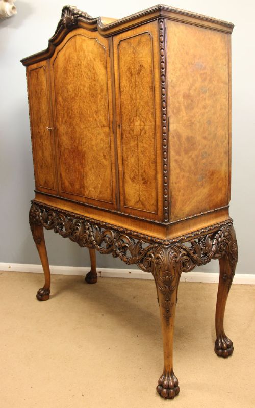 ANTIQUE BURR WALNUT THREE DOOR SIDE CABINET - ADDITIONAL PHOTO 2