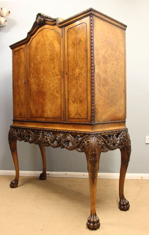 ANTIQUE BURR WALNUT THREE DOOR SIDE CABINET - ADDITIONAL PHOTO 9