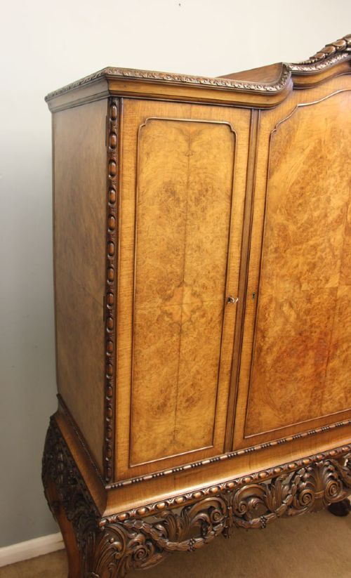 ANTIQUE BURR WALNUT THREE DOOR SIDE CABINET - ADDITIONAL PHOTO 13