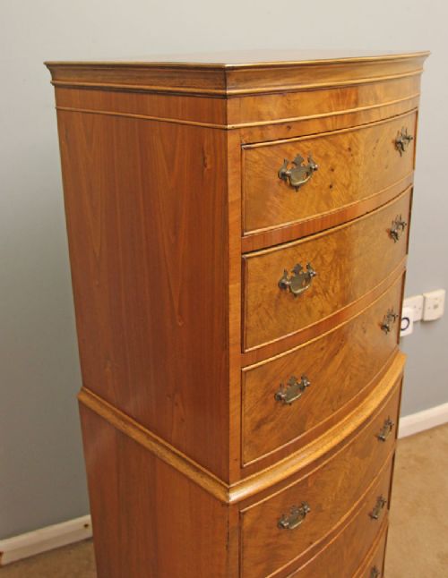 ANTIQUE BURR WALNUT CHEST ON CHEST OF DRAWERS - ADDITIONAL PHOTO 1