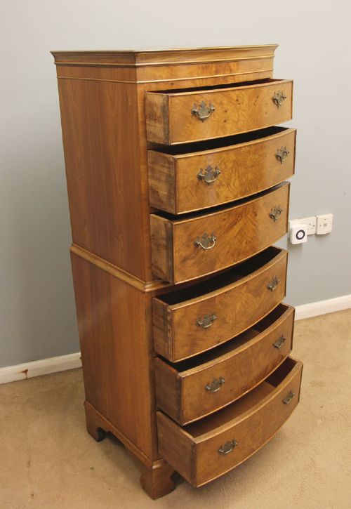 ANTIQUE BURR WALNUT CHEST ON CHEST OF DRAWERS - ADDITIONAL PHOTO 3