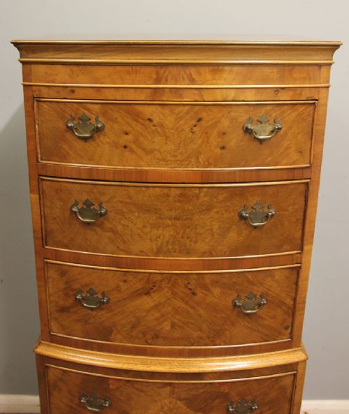 ANTIQUE BURR WALNUT CHEST ON CHEST OF DRAWERS - ADDITIONAL PHOTO 5