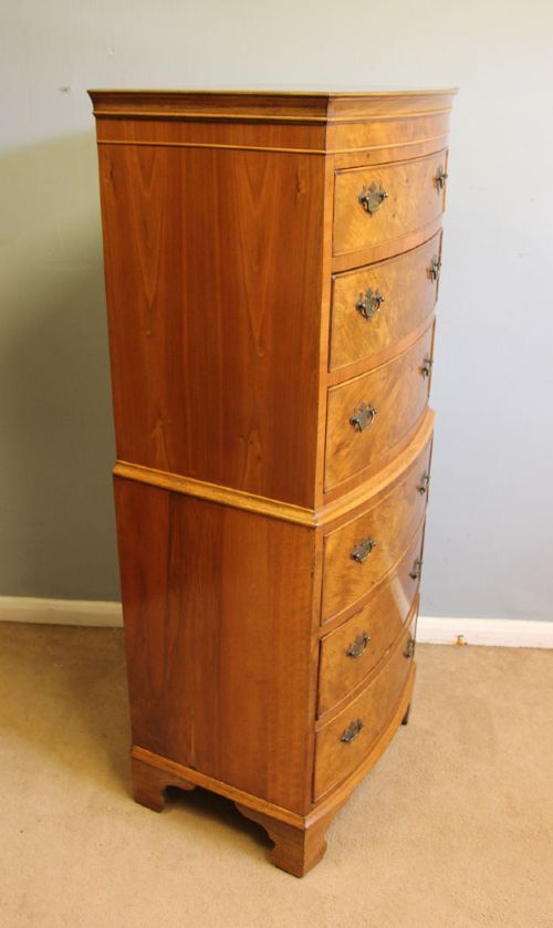 ANTIQUE BURR WALNUT CHEST ON CHEST OF DRAWERS - ADDITIONAL PHOTO 6