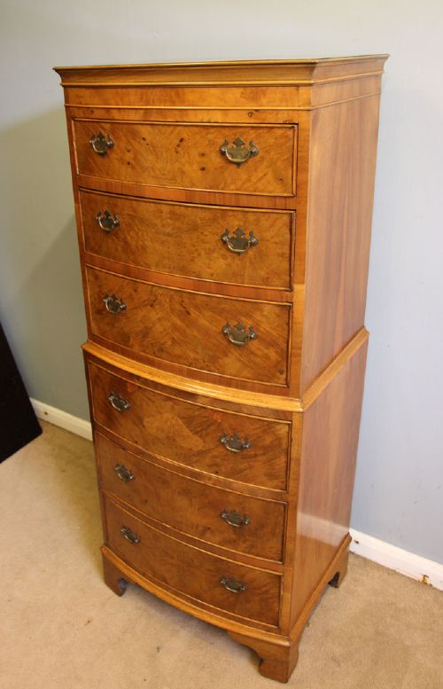 ANTIQUE BURR WALNUT CHEST ON CHEST OF DRAWERS - ADDITIONAL PHOTO 7