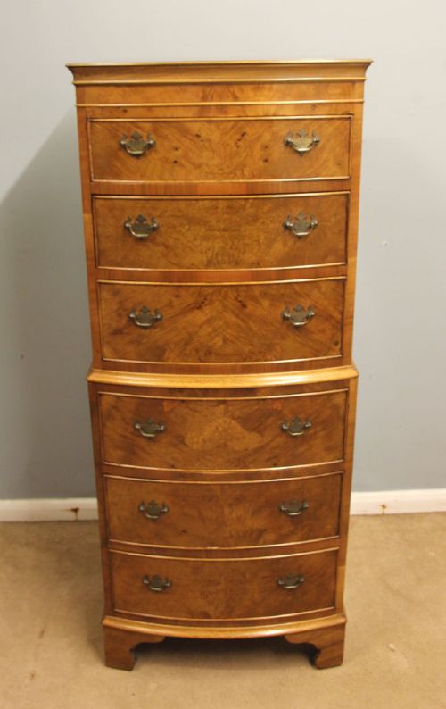 ANTIQUE BURR WALNUT CHEST ON CHEST OF DRAWERS - ADDITIONAL PHOTO 8