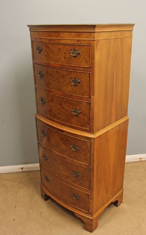 ANTIQUE BURR WALNUT CHEST ON CHEST OF DRAWERS - ADDITIONAL PHOTO 9