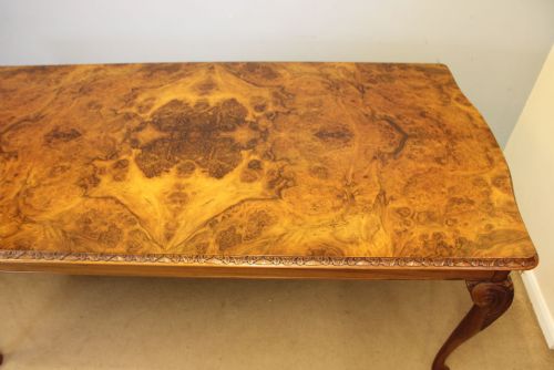 ANTIQUE BURR WALNUT QUEEN ANNE STYLE DINING TABLE - ADDITIONAL PHOTO 1
