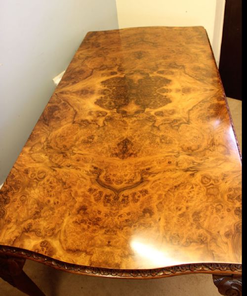 ANTIQUE BURR WALNUT QUEEN ANNE STYLE DINING TABLE - ADDITIONAL PHOTO 3