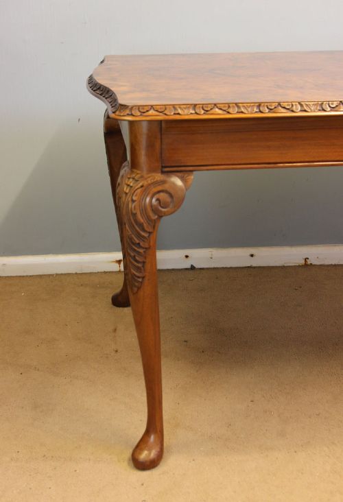 ANTIQUE BURR WALNUT QUEEN ANNE STYLE DINING TABLE - ADDITIONAL PHOTO 6