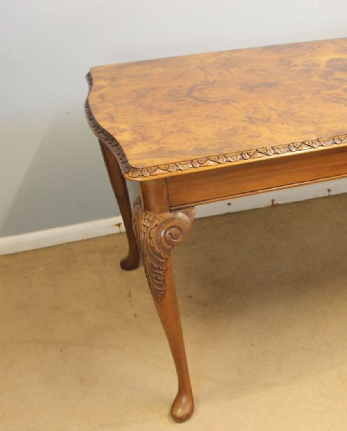 ANTIQUE BURR WALNUT QUEEN ANNE STYLE DINING TABLE - ADDITIONAL PHOTO 9